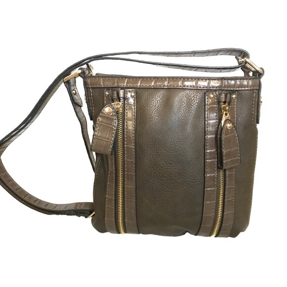Hilary Radley Purse Brown Leather Crossbody Croc Embossed & Leopard Lining 10 x - Picture 1 of 15